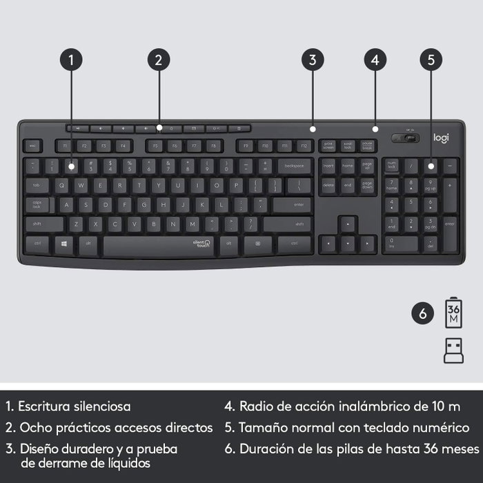 Logitech MK295 Silent Combo Inalámbrico de Teclado y Ratón, Grafito, Español Logitech MK295 Silent Combo Inalámbrico de Teclado y Ratón, Grafito, Español